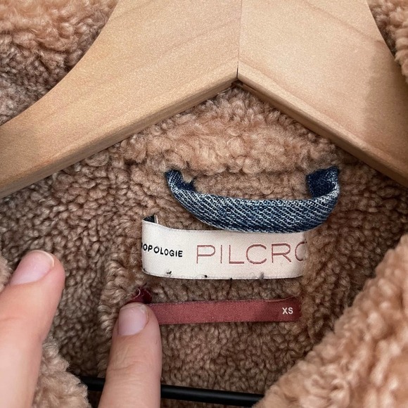 Anthropologie Pilcro Button-Front Sherpa-Trimmed Denim Jacket Medium Blue XS - Picture 9 of 14